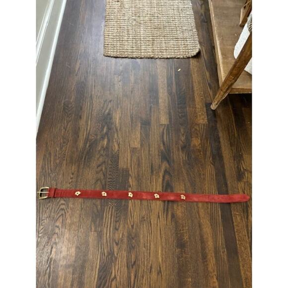 Vintage Laurel Genuine Leather Belt Made in Italy Red Suede Gold Leaf Detail XS - Picture 3 of 8